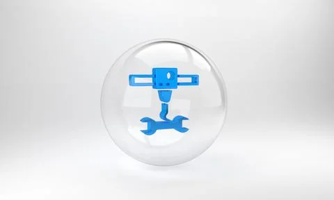 Blue 3D printer wrench spanner icon isolated on grey background. 3d printing. Stock Illustration