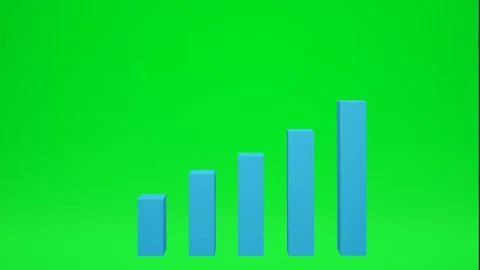 Blue 3d render growth graph with rising bars and arrow on green chromakey Stock Footage 289451431