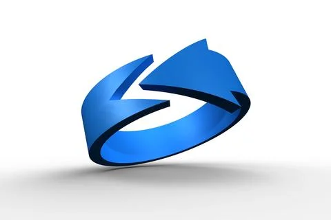 Blue 3D-rendered arrow ring is floating above gradient floor casting soft shadow Stock Photos