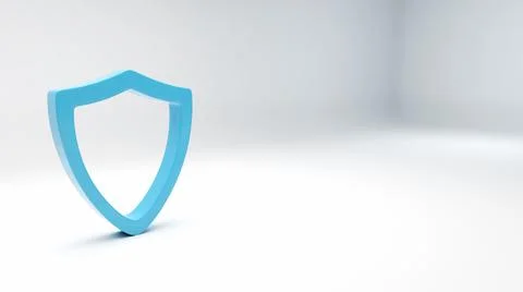 Blue 3d shield on white background protection concept, 3d illustration Stock Photos