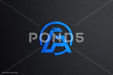 Blue 3D Sign Logo Mockup on Black Wall PSD Template