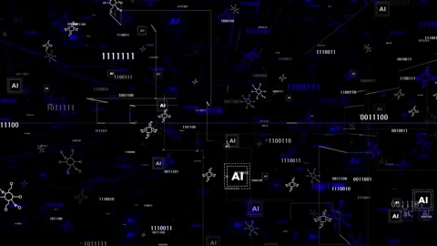 Blue 3d technology element artificial intelligence matrix black background Video stock 272428901