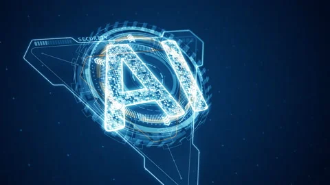 Blue 3D triangle and AI with HUD circle rotation technology interface Video stock 203778408