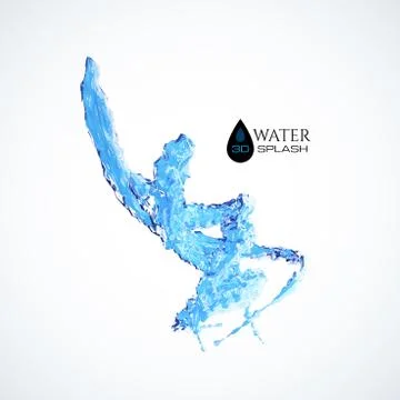 Blue 3D water splash isolated on white Illustrazione stock