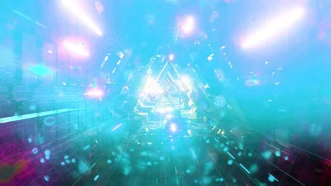 Blue 4k neon particles science fiction space ship tunnel Stock Footage 160816049