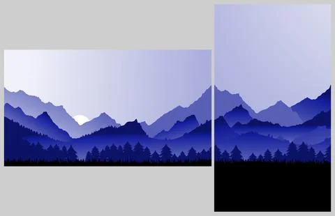 Blue 4k Vector wallpaper with a landscape, a mountain range vertical and ho.. 스톡 일러스트