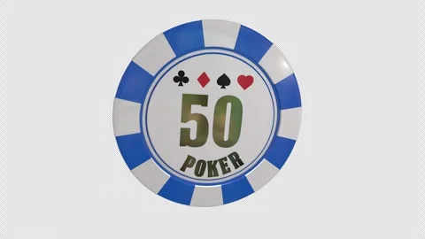 Blue 50 Value Casino Poker Chip 3D Render With Alpha Channel Video stock 343431353