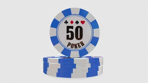 Blue 50 Value Poker Chip 3D Render With Alpha Channel. Vídeo Stock 344680812