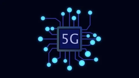 Blue 5G Chip with Glowing Circuitry and Connection Points on Dark animation.. Stock Footage 321789734