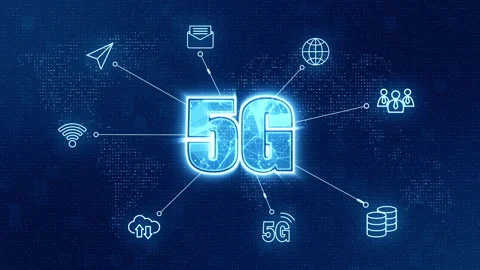Blue 5G icon network connection with technology icon on abstract background Stock Footage 154501026