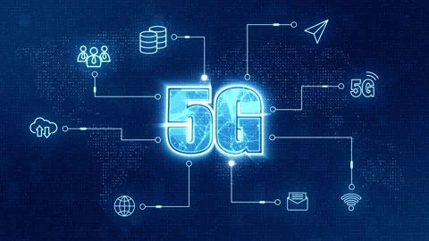 Blue 5G icon network connection with technology icon on abstract background Stock Footage 154501034