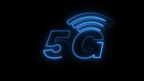 Blue 5G symbol wireless technology animation displays bright signal waves. .. Stock Footage 340999774