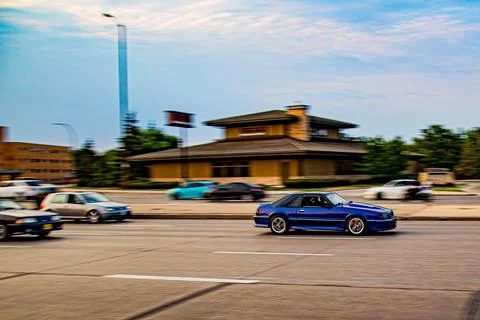 Blue 80's Mustang - Moving Objects &amp; Objects that Move Stock Photos