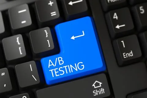 Blue AB Testing Key on Keyboard. 3D Illustrazione stock