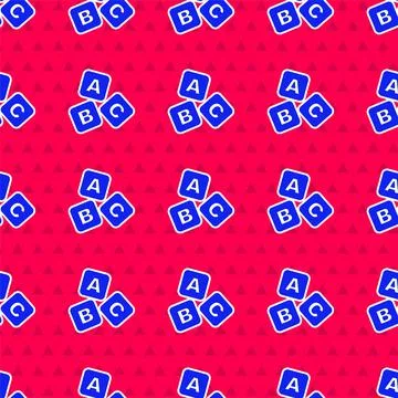 Blue ABC blocks icon isolated seamless pattern on red background. Alphabet cubes Stock Illustration