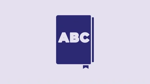 Blue ABC book icon isolated on purple background. Dictionary book sign. Alphabet Stock Footage 232924048