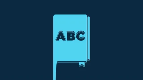 Blue ABC book icon isolated on blue background. Dictionary book sign. Alphabet Stock Footage 235832306