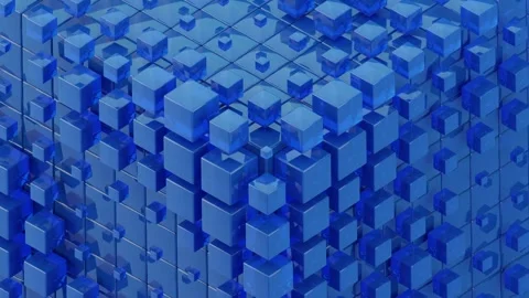 Blue Abstract 3D Cube Grid Technology Animation Stock Footage 341938110