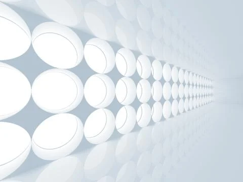 Blue abstract 3d interior with round decoration lights pattern on the wall Stock Illustration
