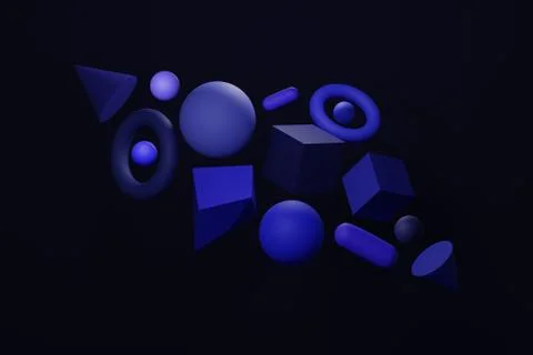 Blue abstract 3d render background, blue geometric shapes. Computer generated Stock Illustration