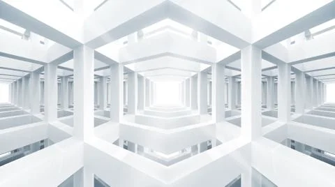 Blue abstract architecture 3d background. Internal space of empty braced cons Stock Illustration