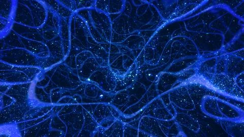 Blue Abstract Artificial Intelligence Neural Network with Glittering Particle Illustrazione stock