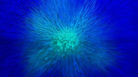 Blue abstract artwork with radial pattern and dynamic geometric shapes Stock Illustration