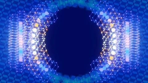 Blue abstract background and moving hexagons and frame, loop Stock Footage 79276344