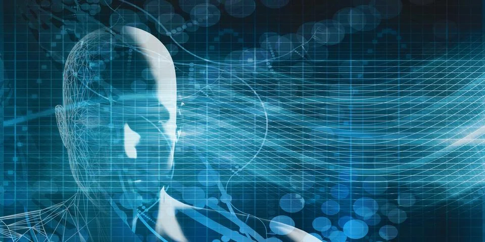 Blue Abstract Background With Artificial Intelligence Interface Stockillustratie