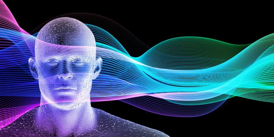 Blue Abstract Background With Artificial Intelligence Interface Stock Photos