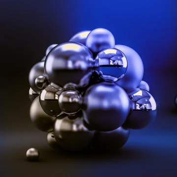 Blue abstract background with balls. 3d illustration, 3d rendering. Stock Illustration