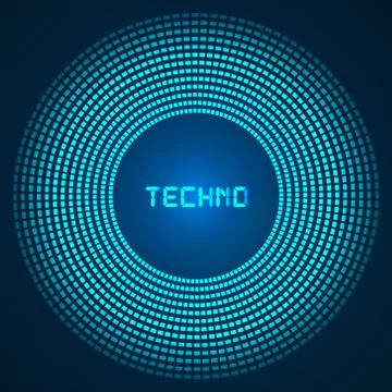 Blue abstract background - circles of glowing pixels, concentric circles 스톡 일러스트
