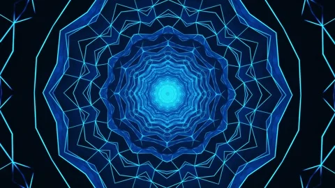 Blue abstract background with circular design in the center. Kaleidoscope VJ loo Stock Footage 252352254