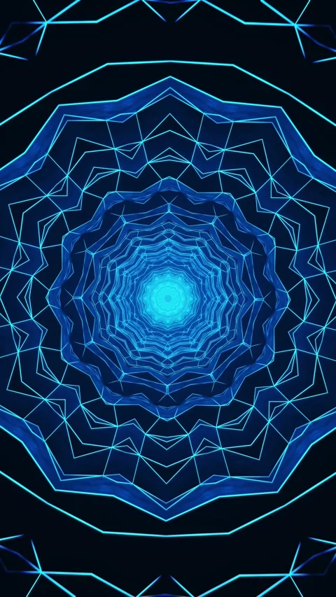 Blue abstract background with circular design in the center. Kaleidoscope VJ Stock Footage 314300919