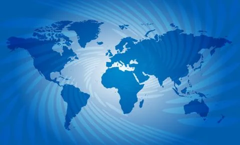 Blue abstract background with map of world - vector Stock Illustration