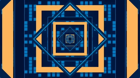 Blue abstract background, motion blue and yellow squares, loop Stock Footage 131662035
