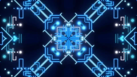 Blue abstract background,  motion shapes and particles and flashing light, loop Stock Footage 124864814