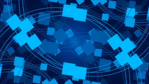 Blue abstract background, motion squares and rotation circles, loop Stock Footage 104360813