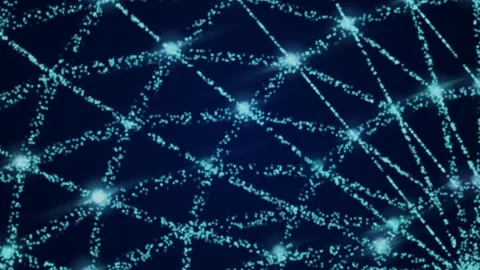 Blue abstract background with moving sparkling particles in the shape of Stock Footage 309473213