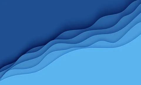 Blue abstract background in paper cut style. Layers of paper wavy water for Stock Illustration