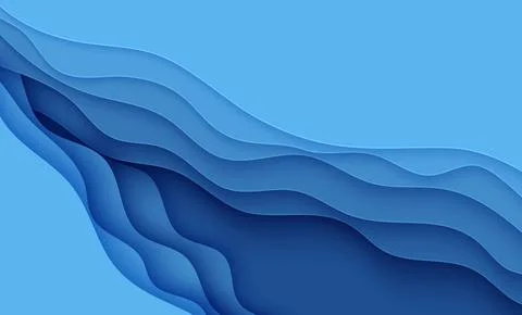 Blue abstract background in paper cut style. Layers of paper wavy water for Stock Illustration