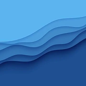 Blue abstract background in paper cut style. Layers of paper wavy water for Illustrazione stock