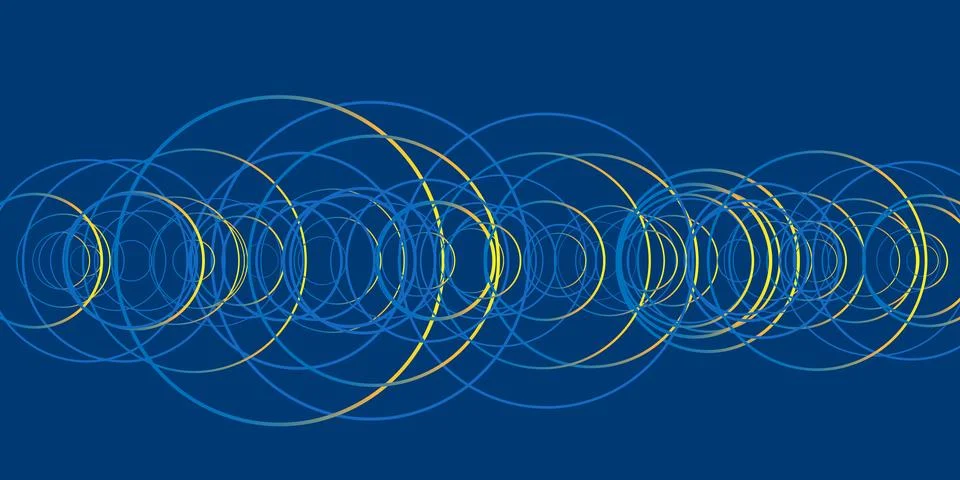 A blue abstract background showcases interconnected, horizontally centered,.. Stock Illustration