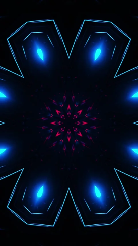 Blue abstract background with star pattern in the middle. Kaleidoscope VJ loop Stock Footage 314835178