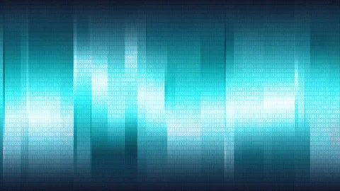 Blue abstract background with vertical shining stripes and digital binary array Stock Footage 73600381