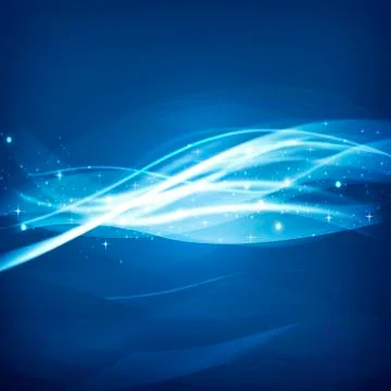Blue abstract background, waves, glowing lines, light effects, glitter Stock Illustration