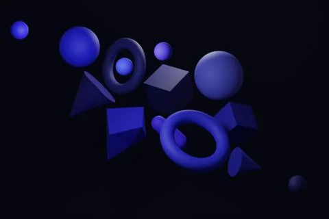 Blue abstract banner, 3d render blue geometric shapes background. Set of Stock Illustration