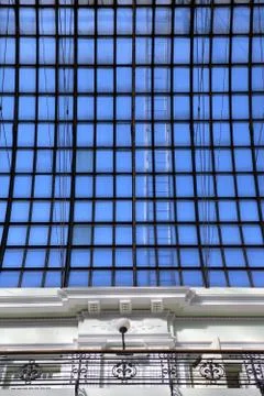 Blue abstract ceiling in office center Stock Photos