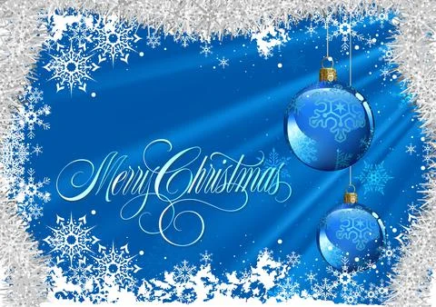 Blue Abstract Christmas Background with Rays of Light and Hanging Christmas O Stock Illustration