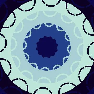 Blue Abstract Concentric Circles Pattern, Modern Geometric Mandala Graphic 库存插图